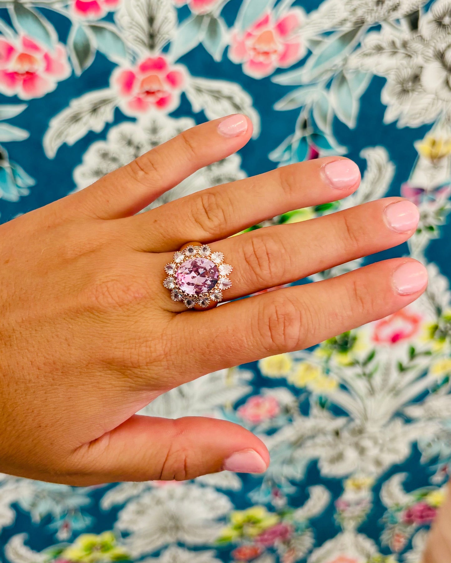 Vintage Pink Ice Cubic Zirconia Floral Ring