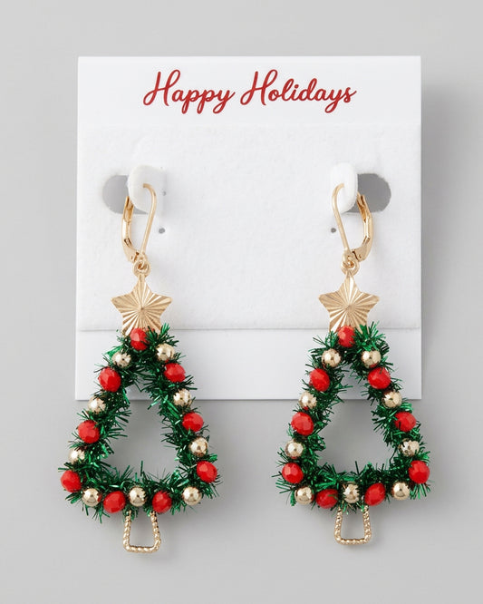 Rockin' Around 3D Tinsel Christmas Tree Huggie Earrings