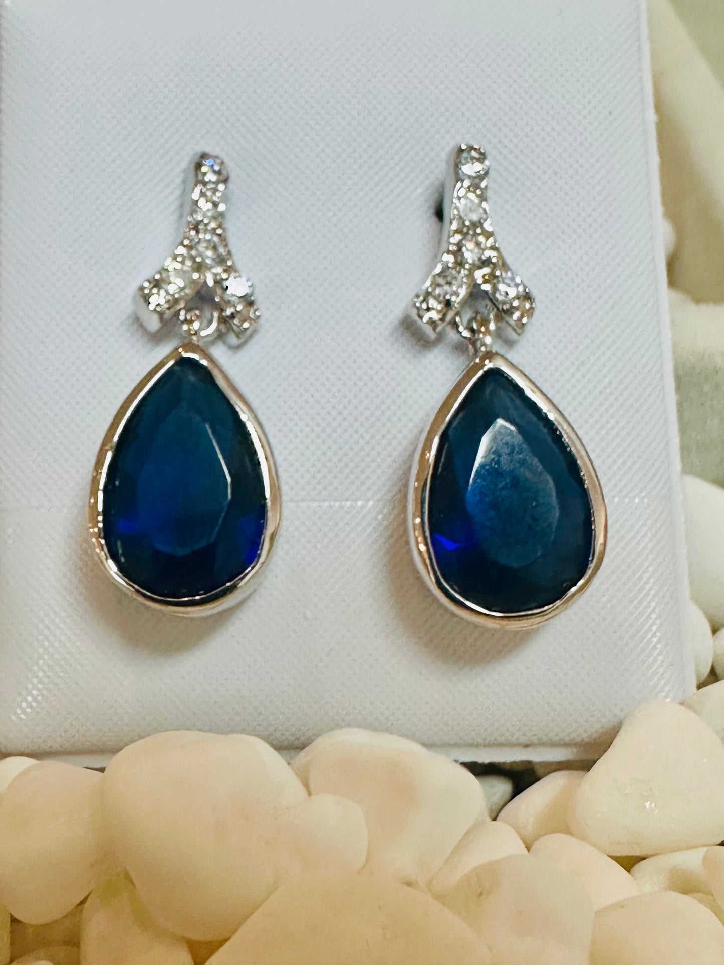 Vintage Midnight Sapphire Bezel Teardrop Earrings