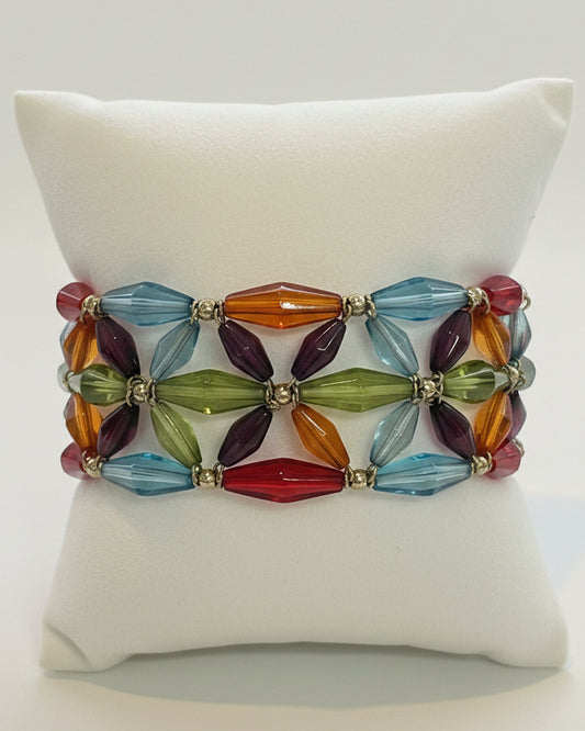 Vintage Multi-Color Lucite Geometric Lattice Cuff Bracelet