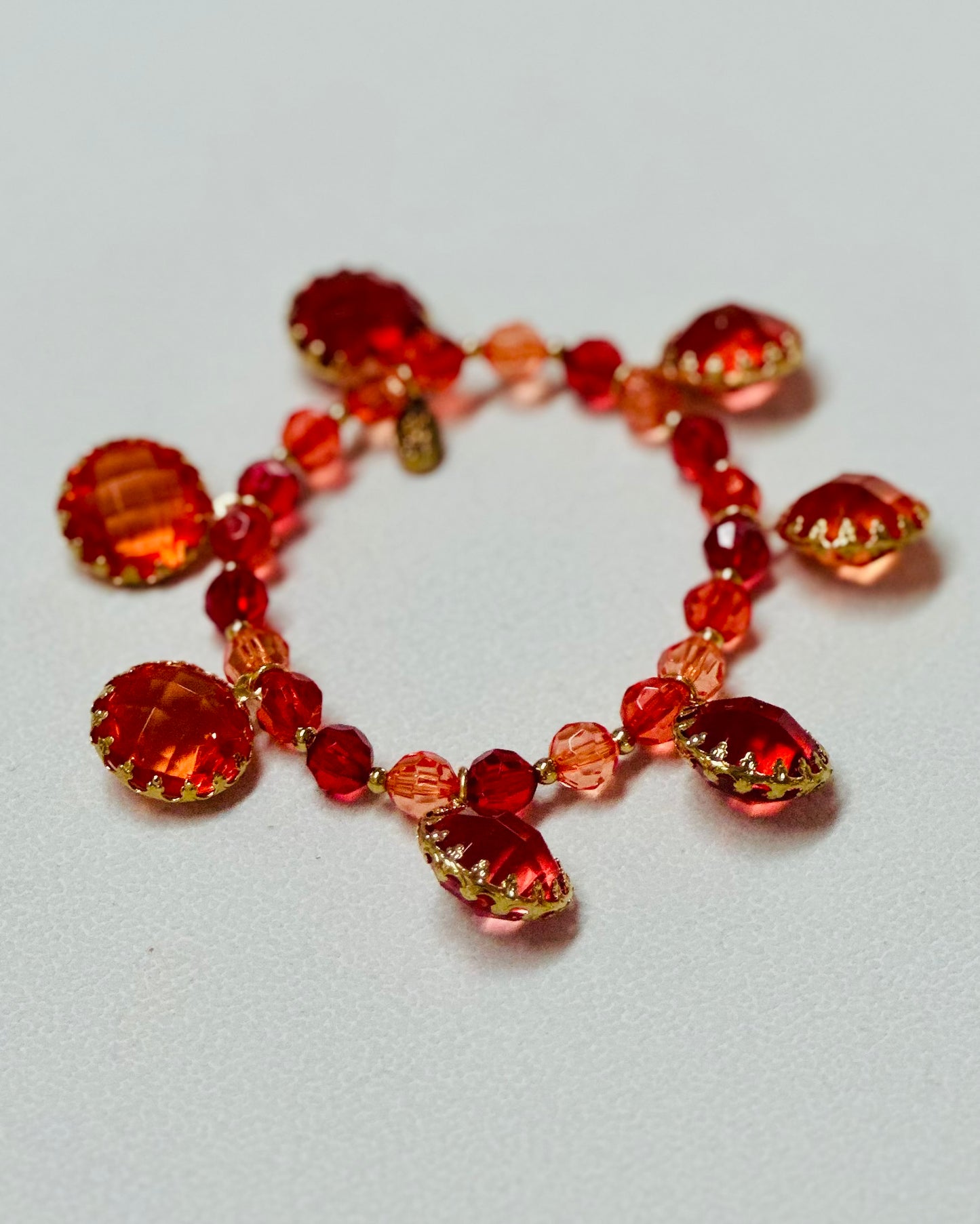 Vintage Joan Rivers Ruby Red & Topaz Crystal Dangle Bracelet