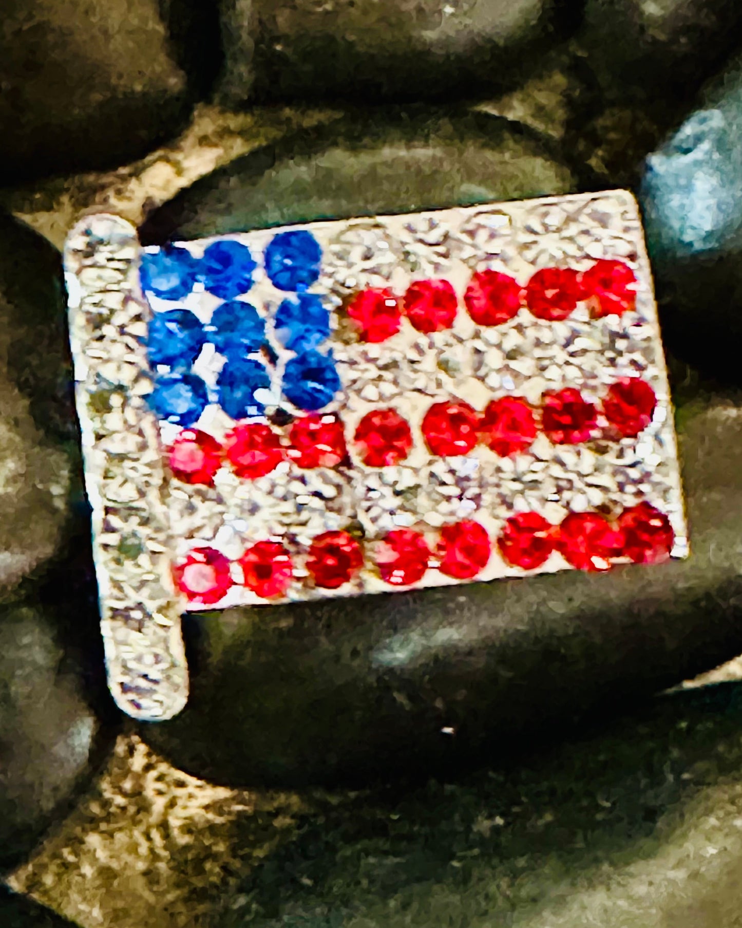 Vintage Rectangular Rhinestone American Flag Brooch