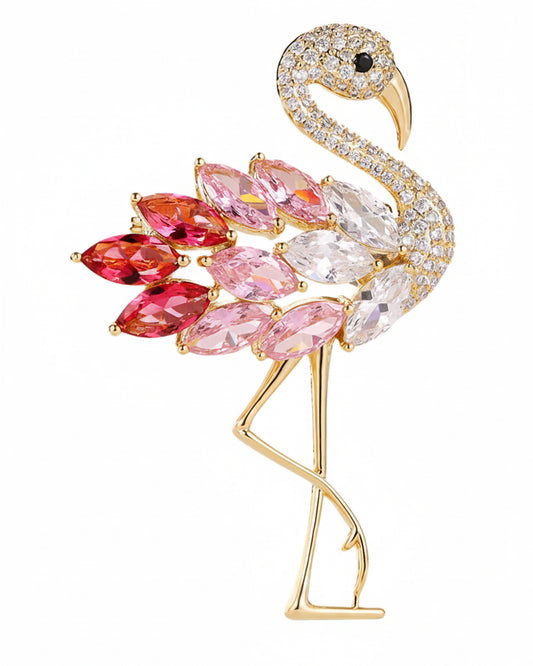 Whimsical Marquise Crystal Flamingo Brooch