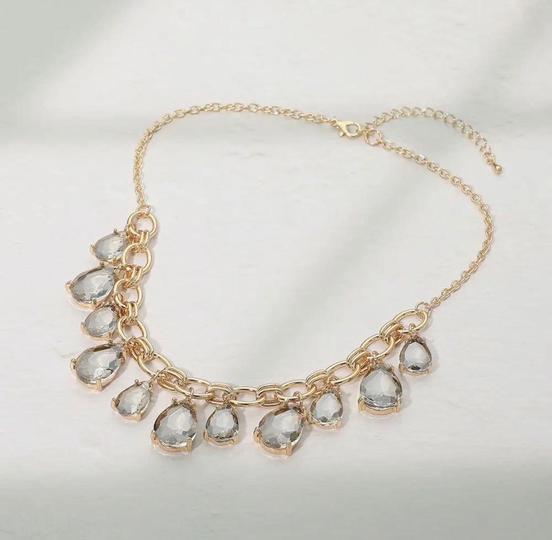 Clear Cushion Teardrop Cluster Drop Necklace