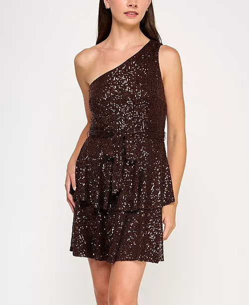 ROWA Juniors' One Shoulder Sequin Embellished Short Dress