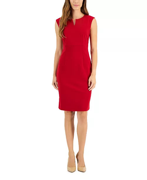 Women's Red Sleeveless Split-Neck Sheath Dress