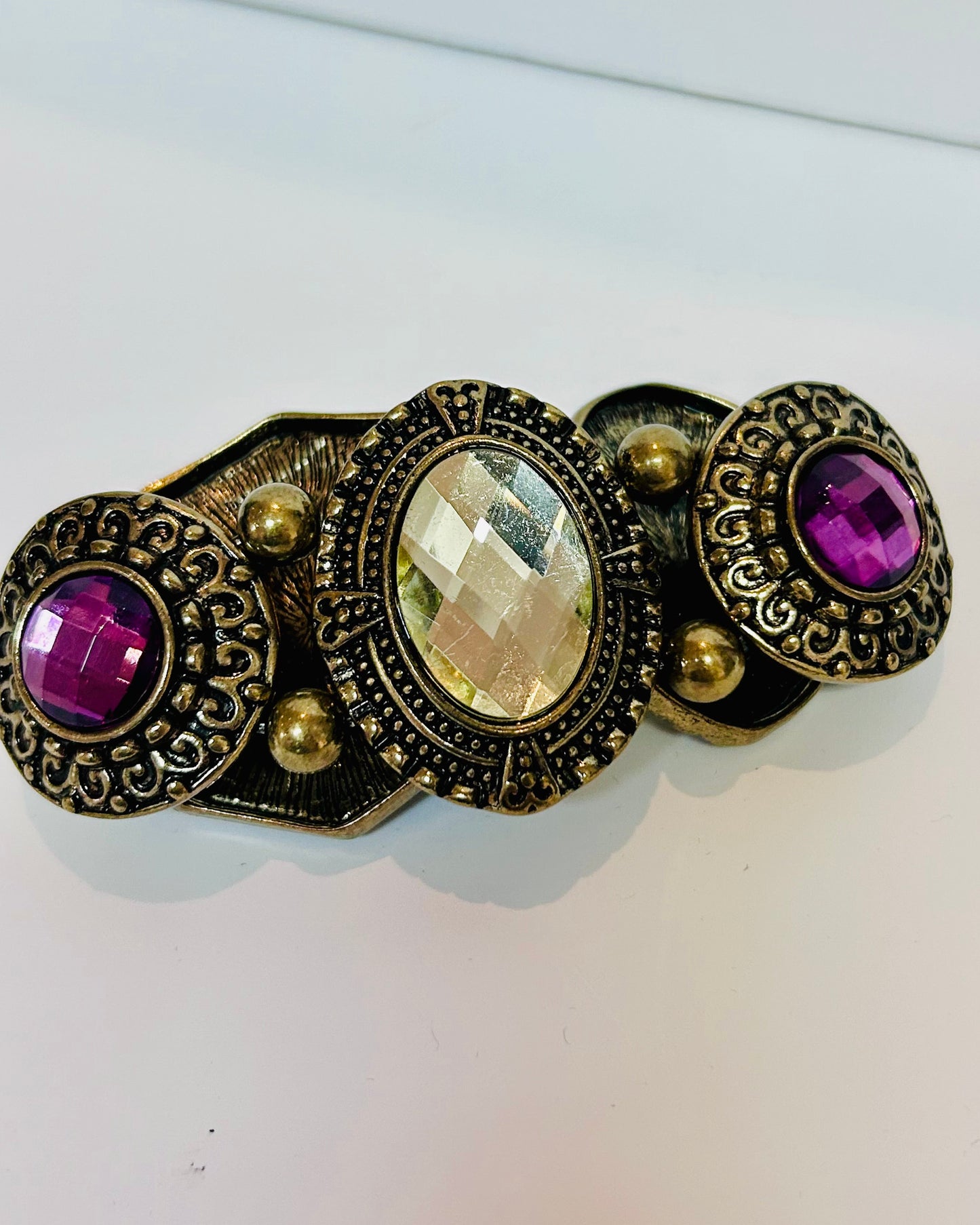 Vintage Etruscan Antiqued Gold Panel Stretch Bracelet