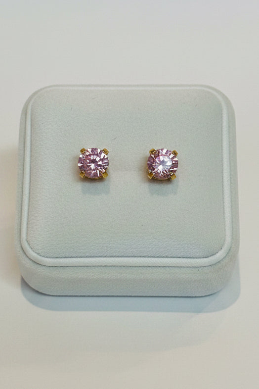 Pretty Pink CZ Solitaire Stud Earrings