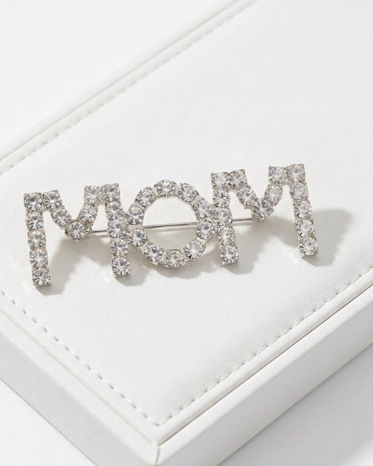 Sweet Sentiment Crystal "MOM" Script Brooch