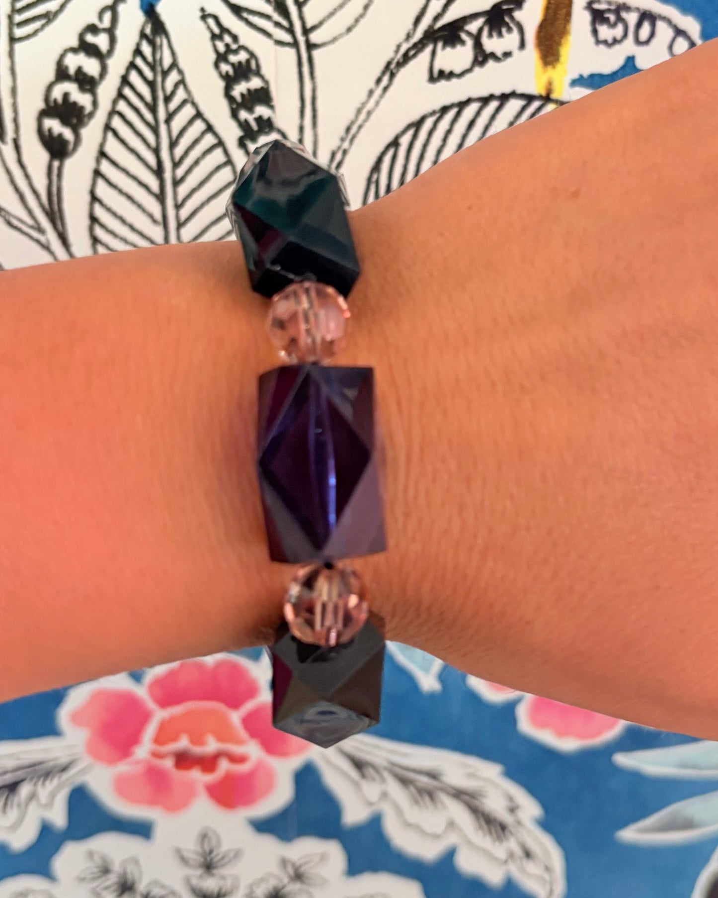 Vintage Jet Black & Deep Navy Chunky Crystal Bracelet