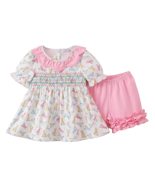 Pink Bunny Smocked Ruffle Set