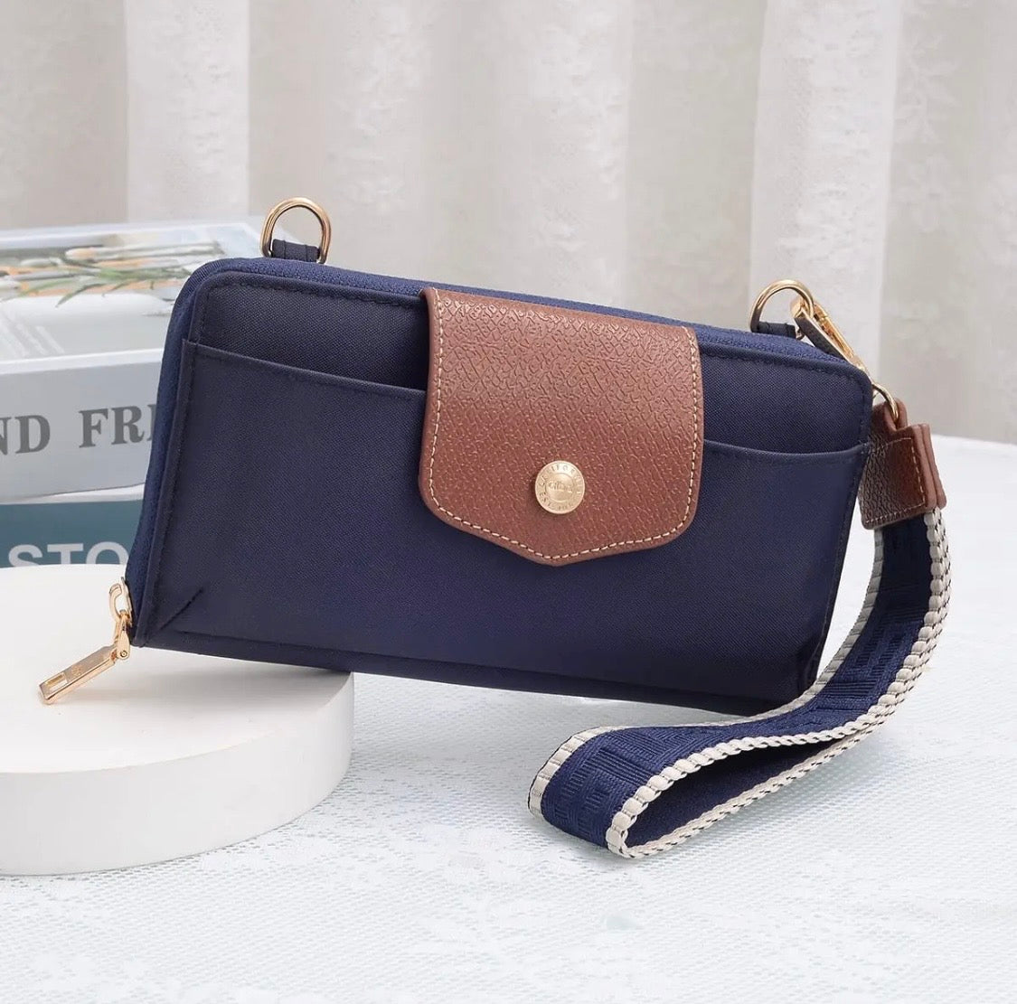 Mila Navy Smartphone Wallet Crossbody with Boho Wristlet