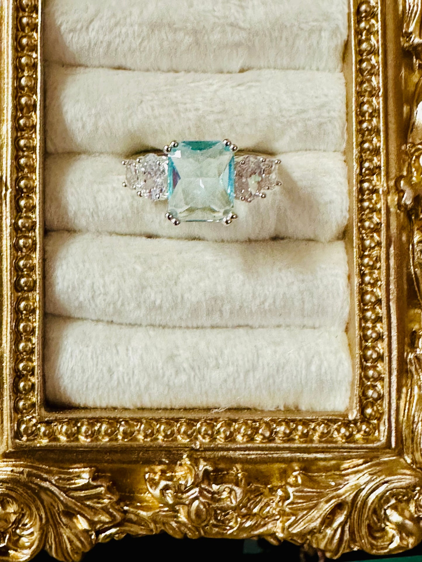 Vintage Three-Stone Aquamarine Cocktail Ring