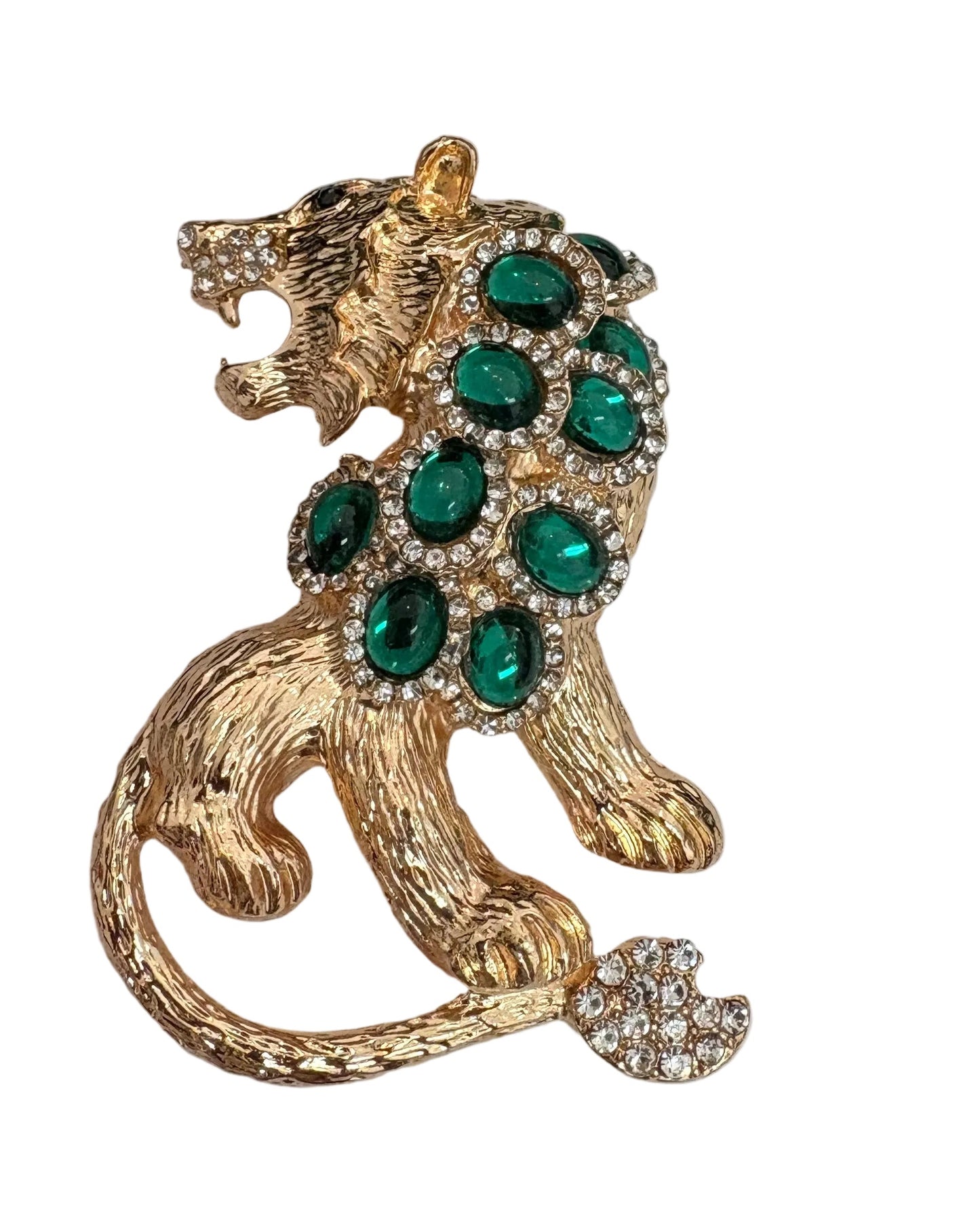 Regal Emerald & Gold Lion Statement Brooch Pendant