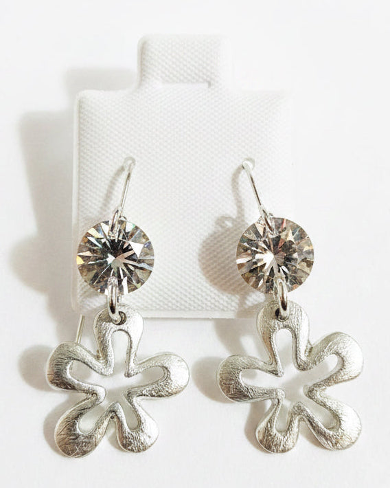 Vintage Textured Silver Open Flower Earrings