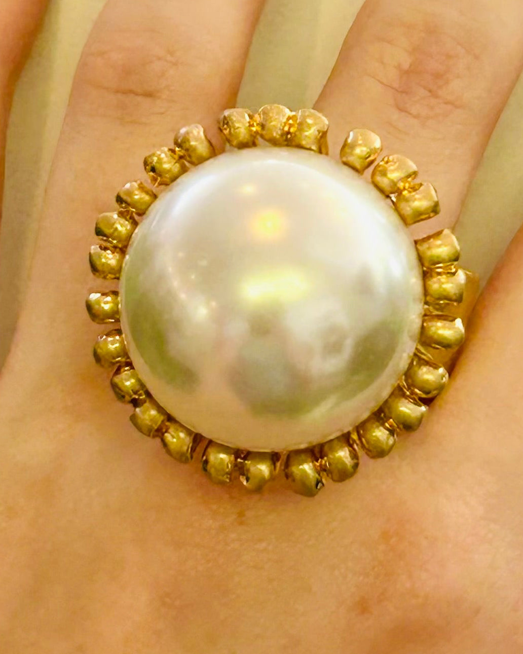 Luminous Large Faux Pearl Beaded Statement Ring