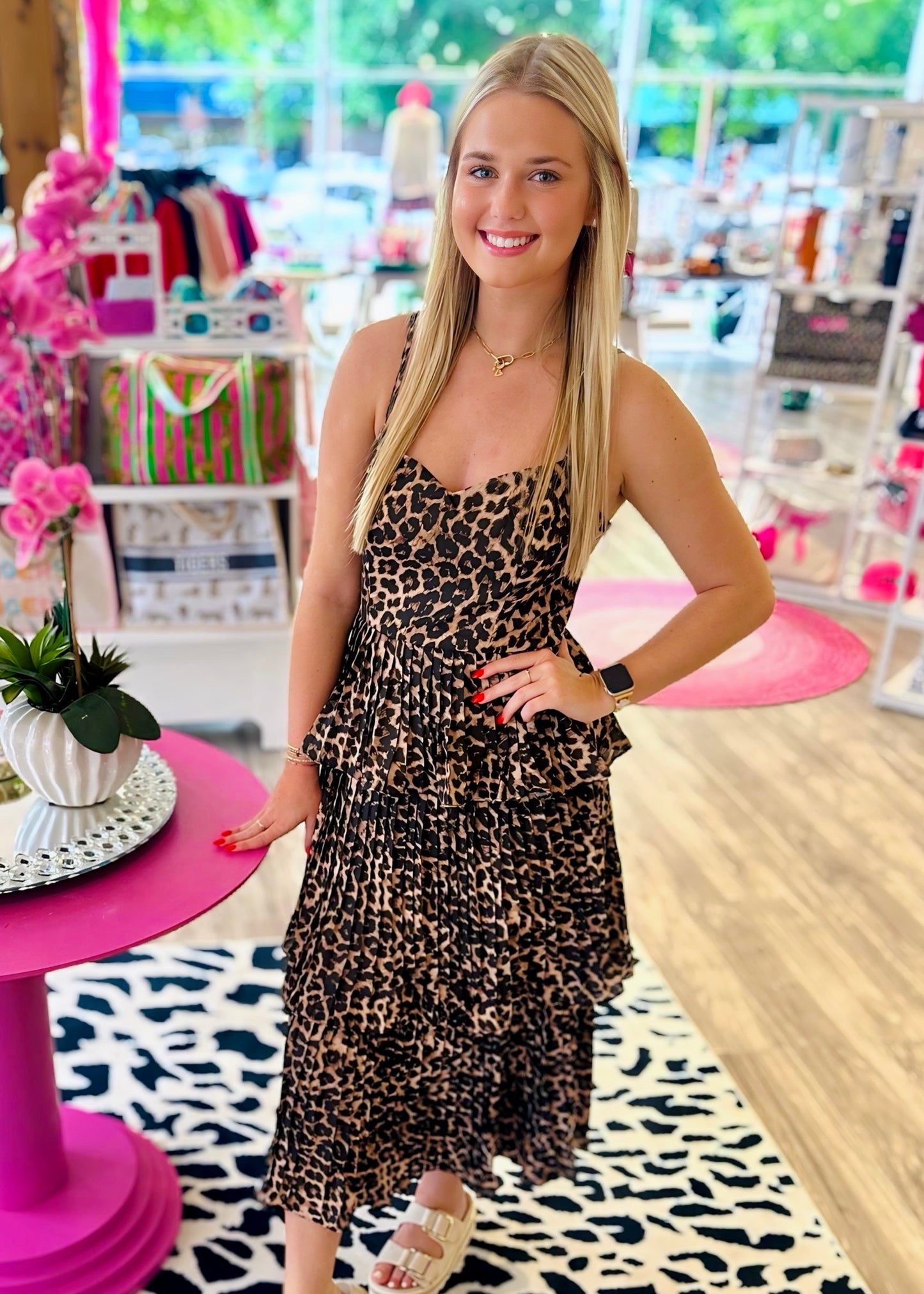 Leopard Print Sweetheart Neckline Midi Dress
