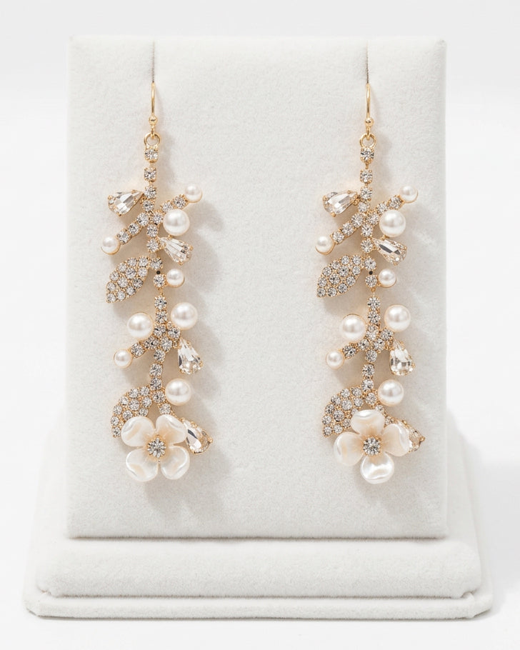 Enchanted Garden Pearl & Crystal Vine Chandelier Earrings