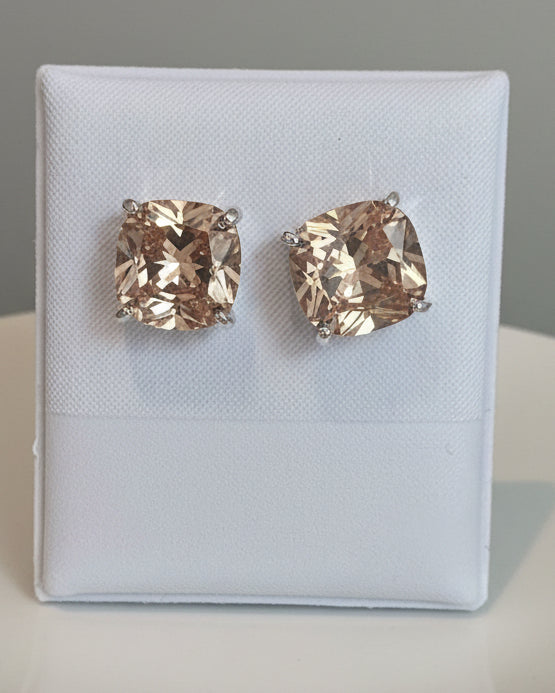 Timeless Champagne Cushion Solitaire Studs