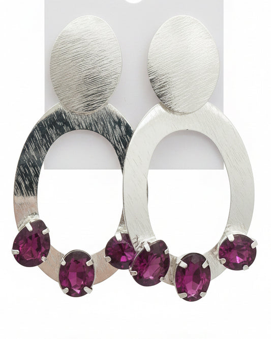 Monaco Nights Fuchsia Jewel Brushed Oval Earrings