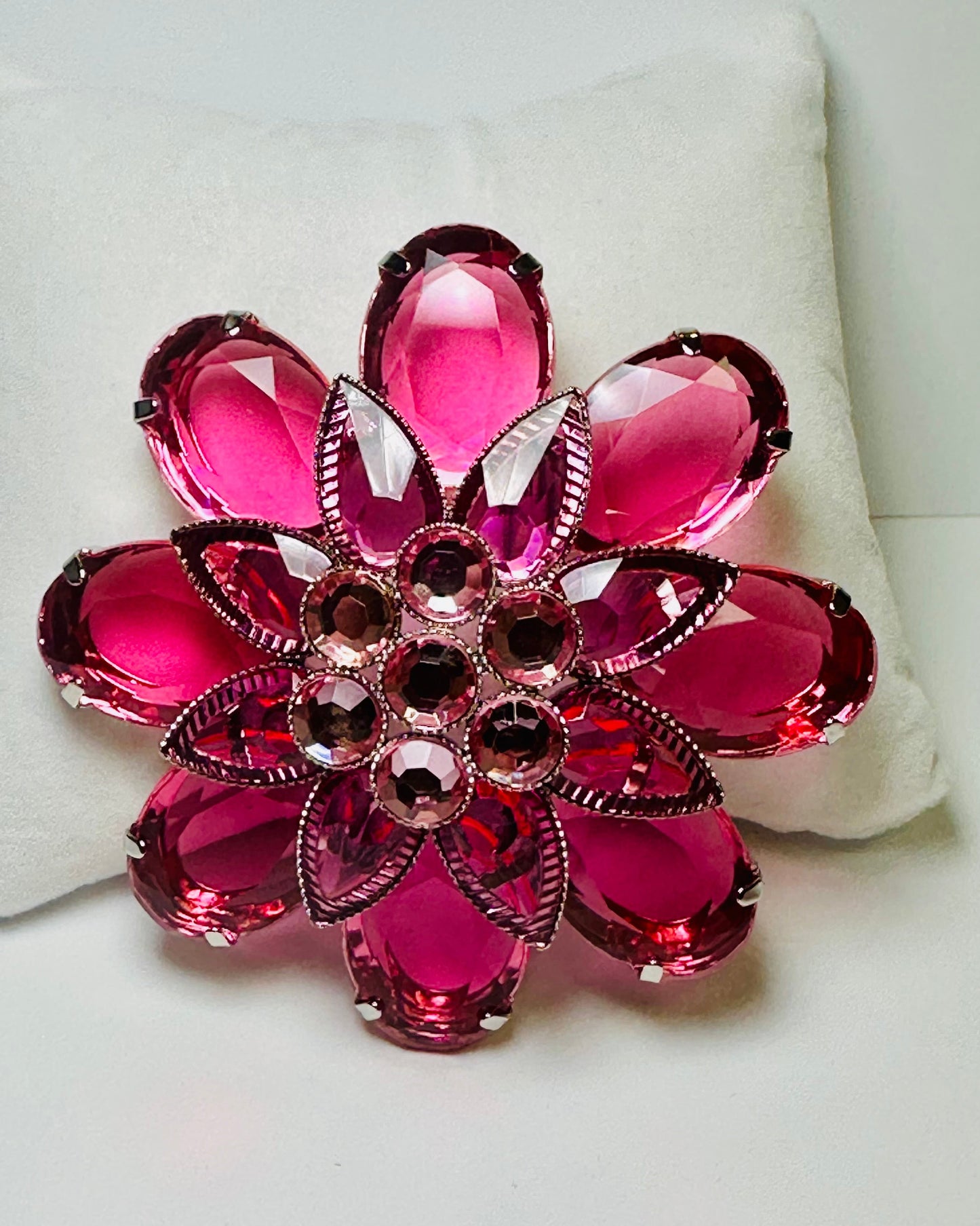 Vintage Raspberry Pink  Multi-T Flower Brooch