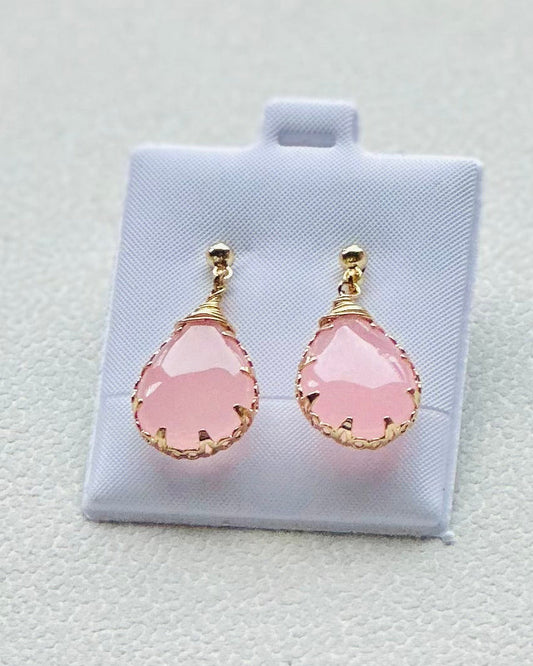 Vintage Pink Pastel Lucite Teardrop Drop Earrings