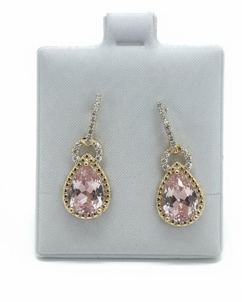 Pink Pavé CZ Drop Earrings