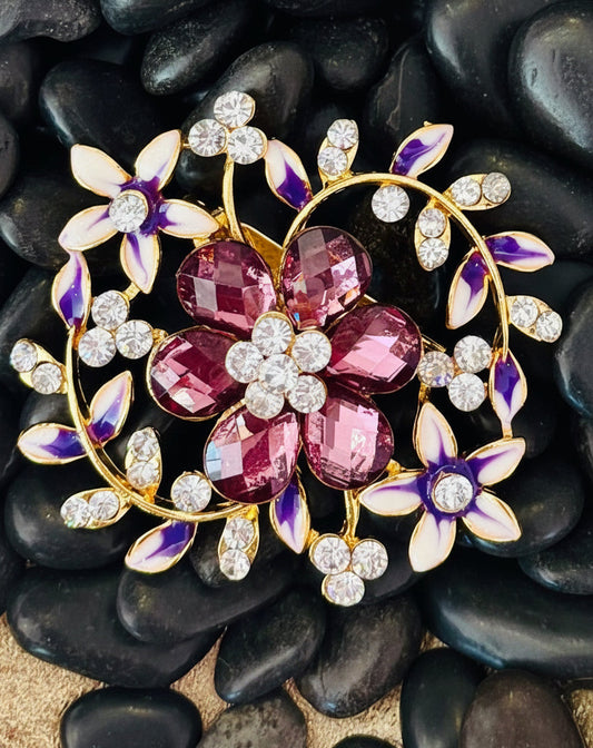 Vintage Amethyst & Enamel Floral Wreath Brooch