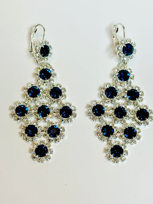 Classic Silver Tone Sapphire Rhinestone Formal Earrings