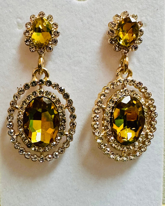 Citrine Gold Hue Multi Faceted Oval Drop Earrings