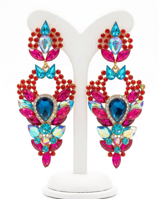 Electric Royalty Hot Pink & Sapphire Statement Dangle Earrings