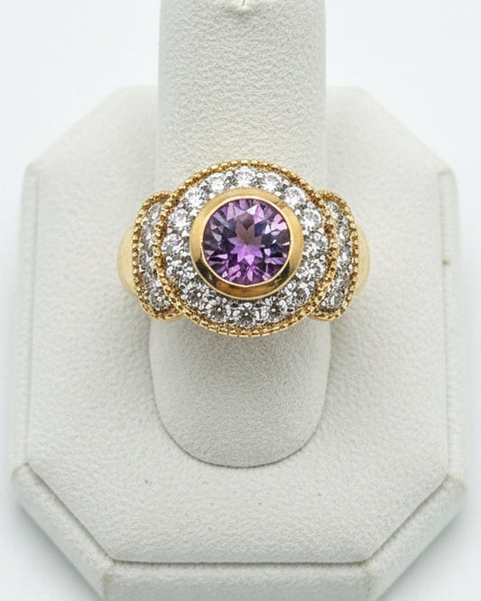 Vivid Orchid Purple CZ Halo Cocktail Ring