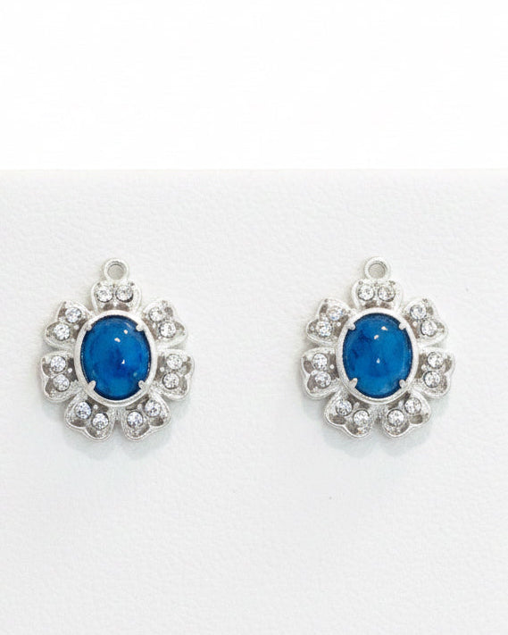 Vintage Crystal & Blue Cabochon Flower Earrings