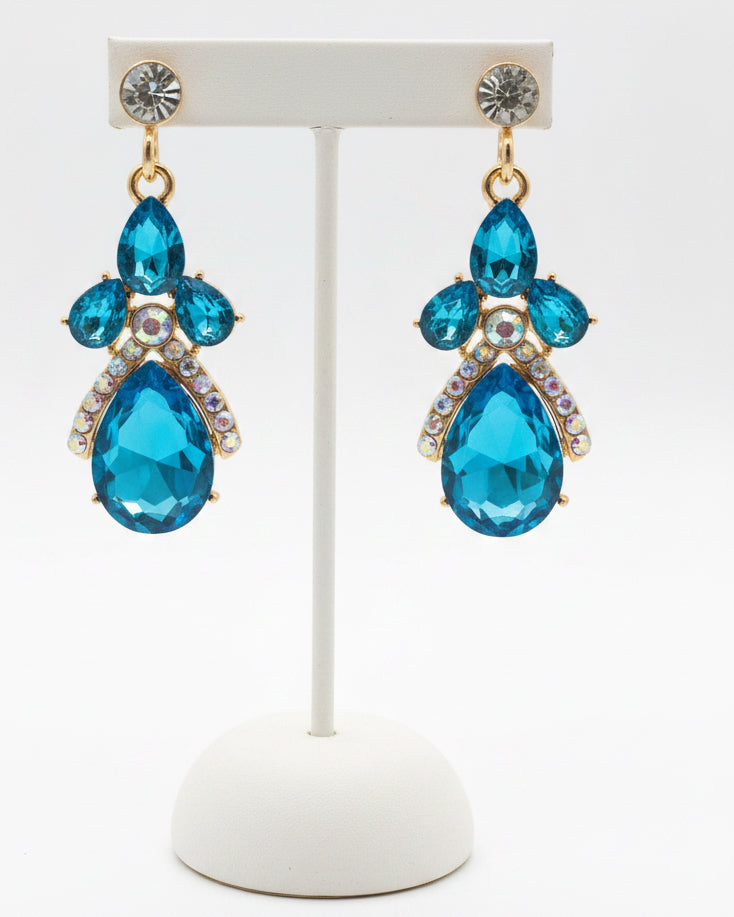 Brilliant Blue Crystal Drop Statement Earrings