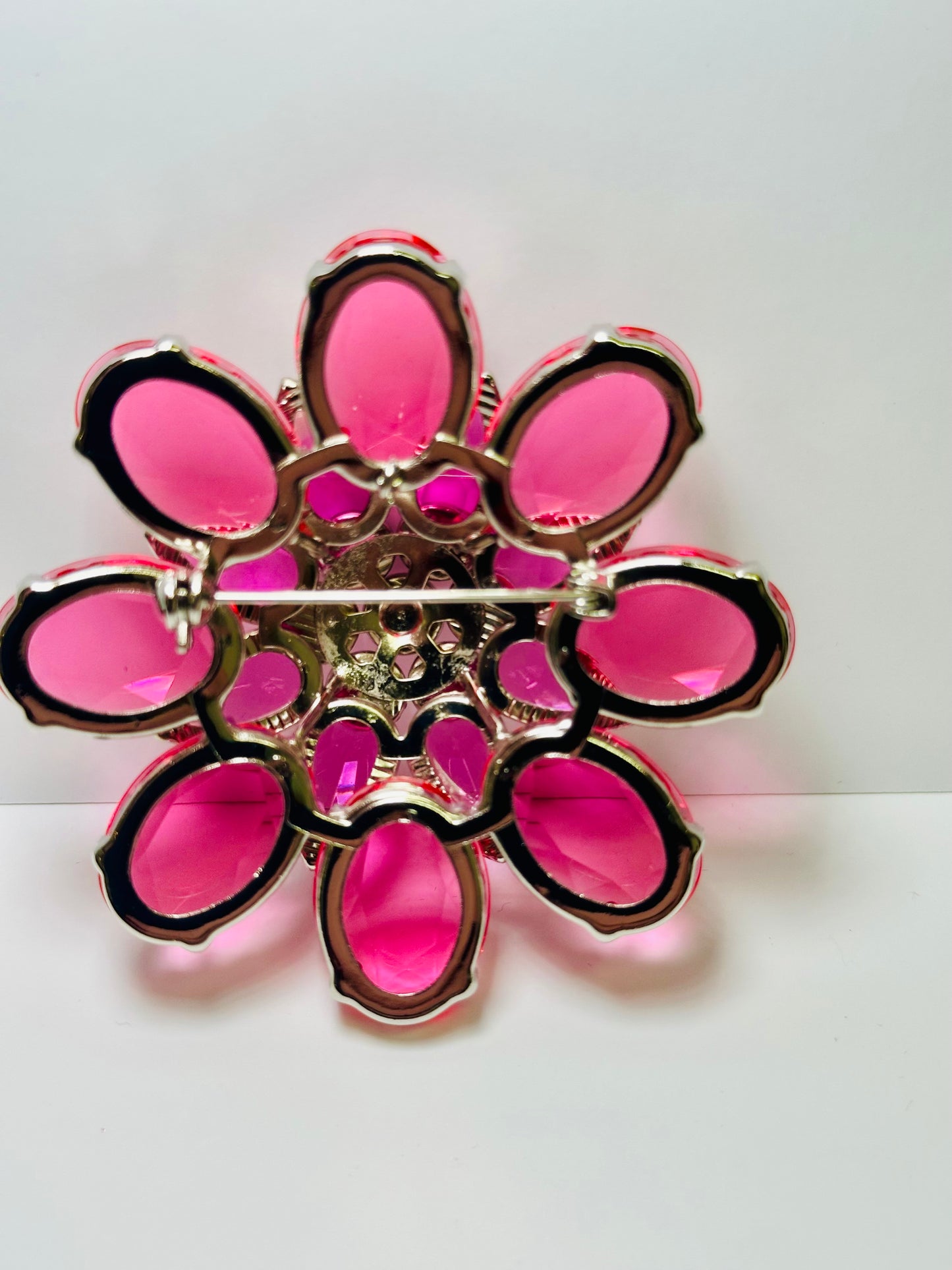 Vintage Raspberry Pink  Multi-T Flower Brooch