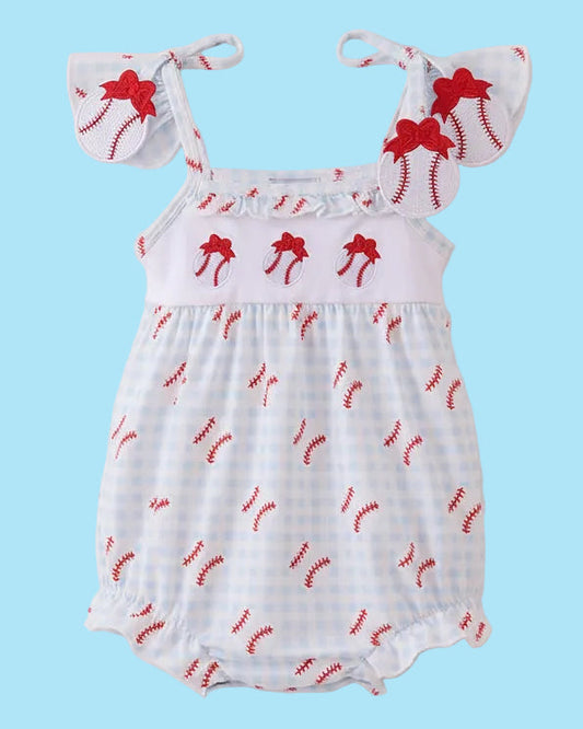 Baseball Appliqué Ruffle Gingham Bubble