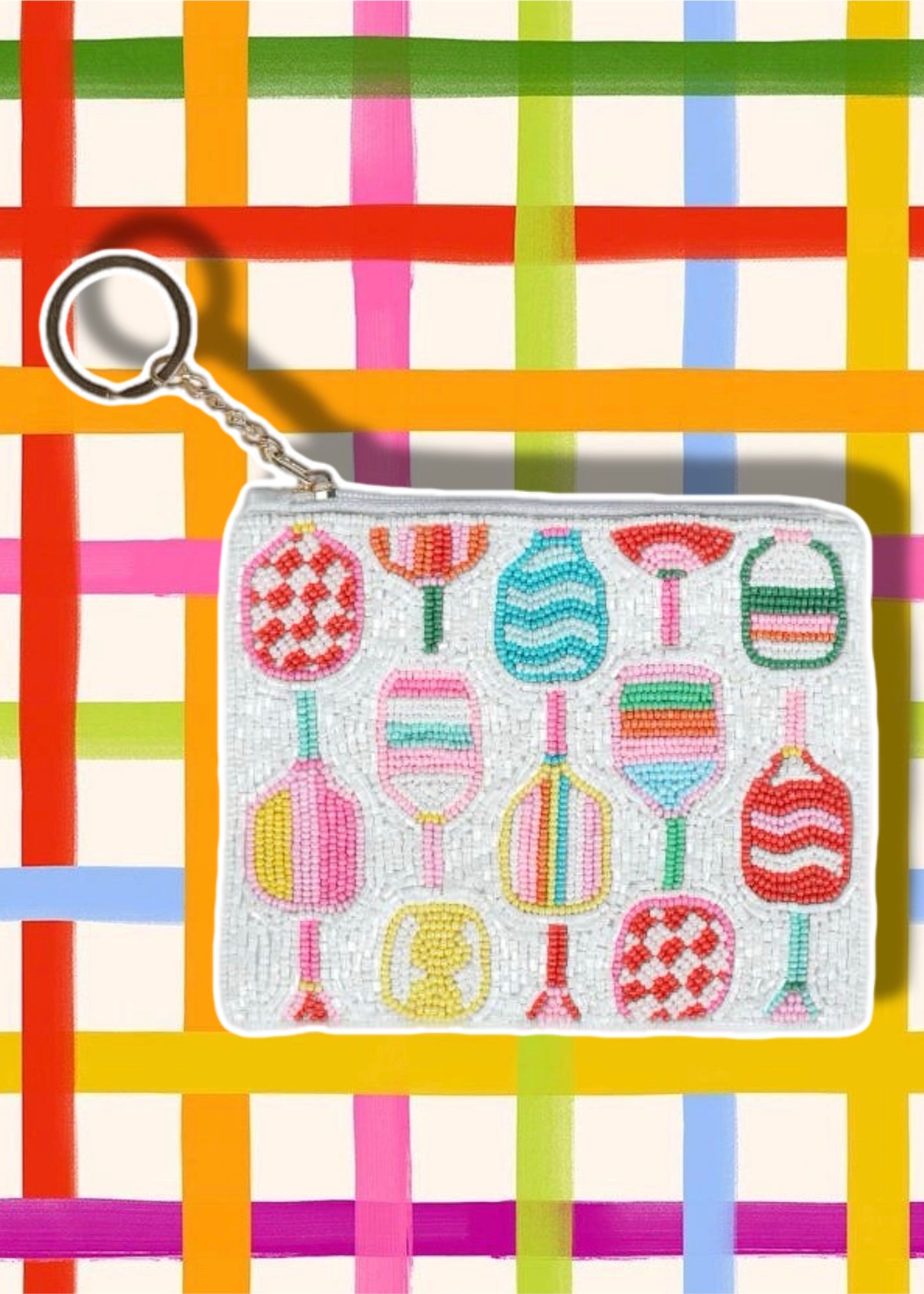 Multi Pickleball Paddles Beaded Coin Purse