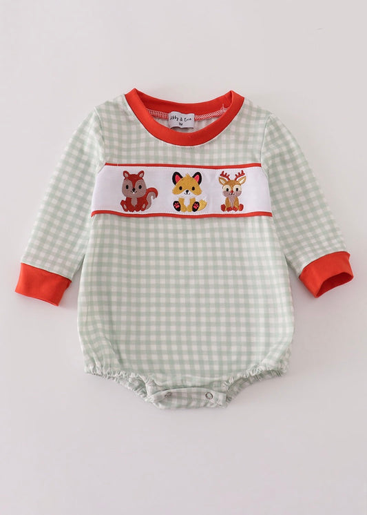 Fox Embroidery Gingham Bubble