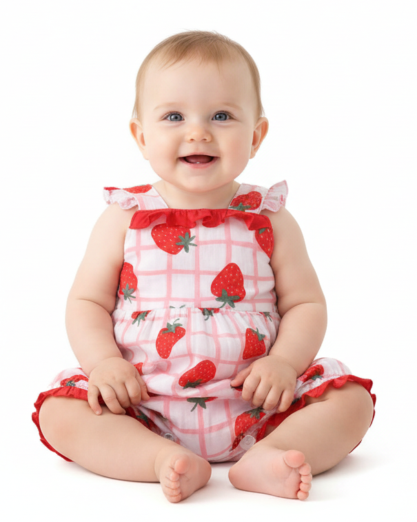 Red Strawberry Muslin Plaid Bubble