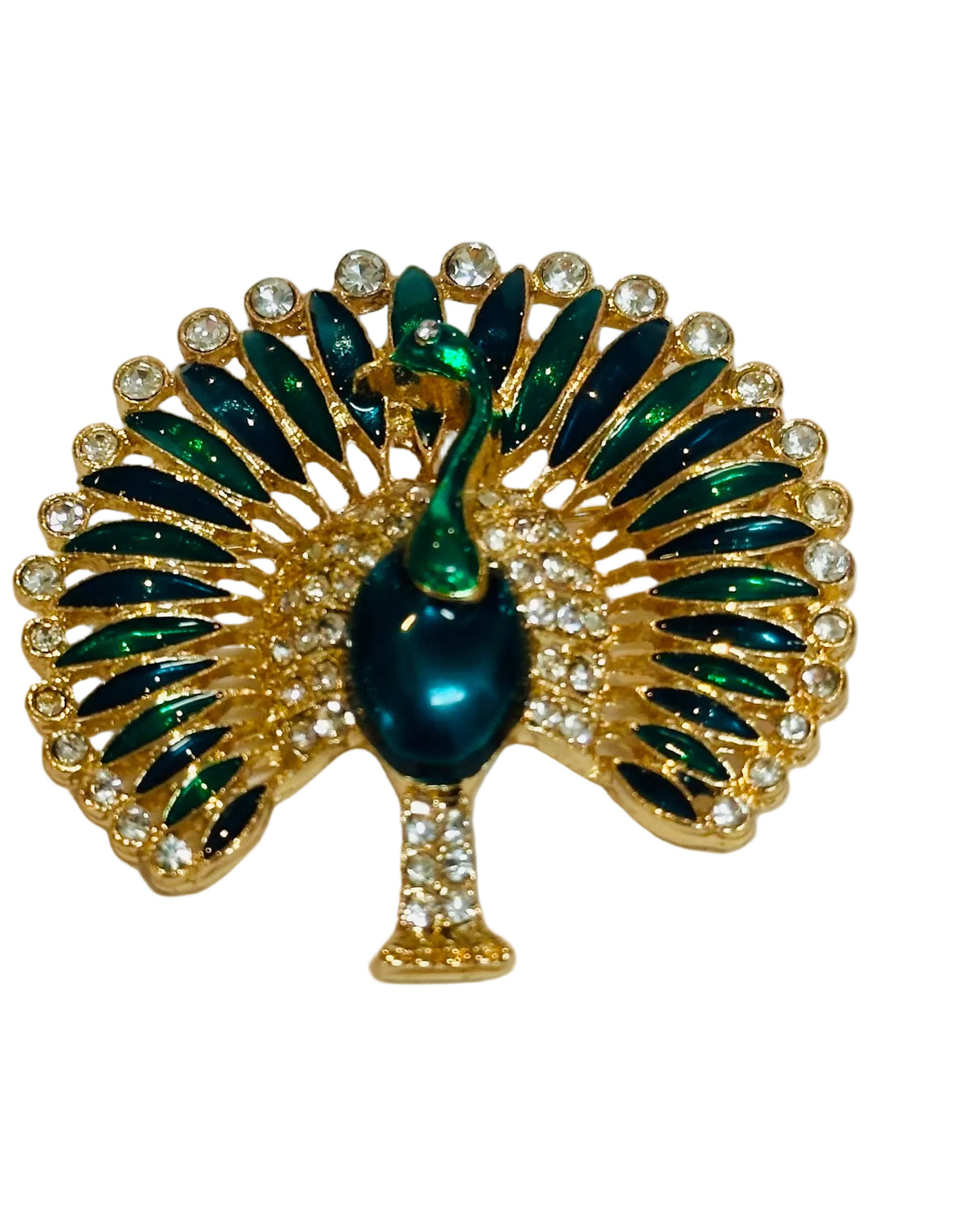 Vintage Mid-Century Enamel & Pavé Rhinestone Regal Peacock Brooch