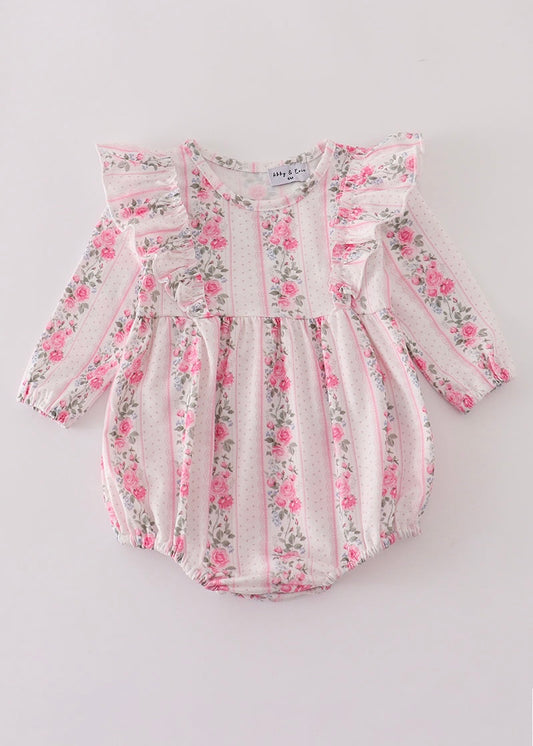 Pink Floral Print Ruffle Bubble