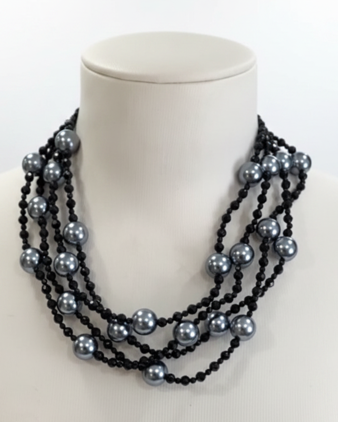 The Midnight Cascade Layered Pearl & Crystal Necklace