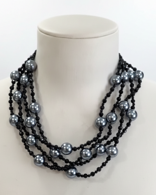 The Midnight Cascade Layered Pearl & Crystal Necklace