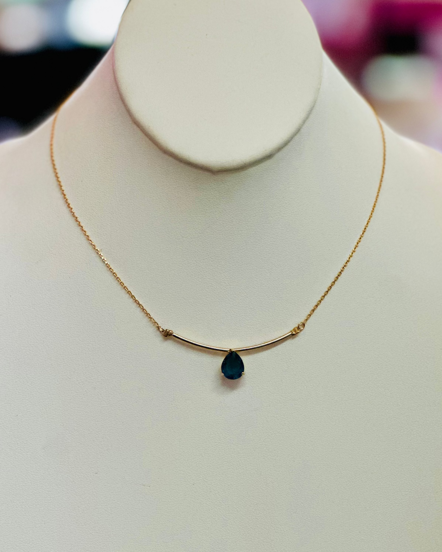 Vintage 14k Gold Plated Blue Teardrop Necklace