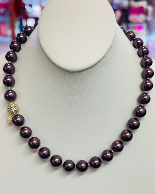 Vintage Deep Plum Pearl Strand with Rhinestone Clasp