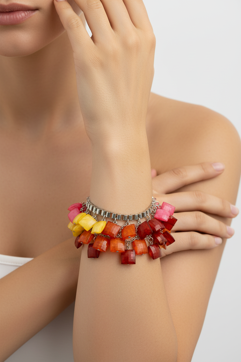 Vintage Sunset Gradient Lucite Cluster Statement Bracelet