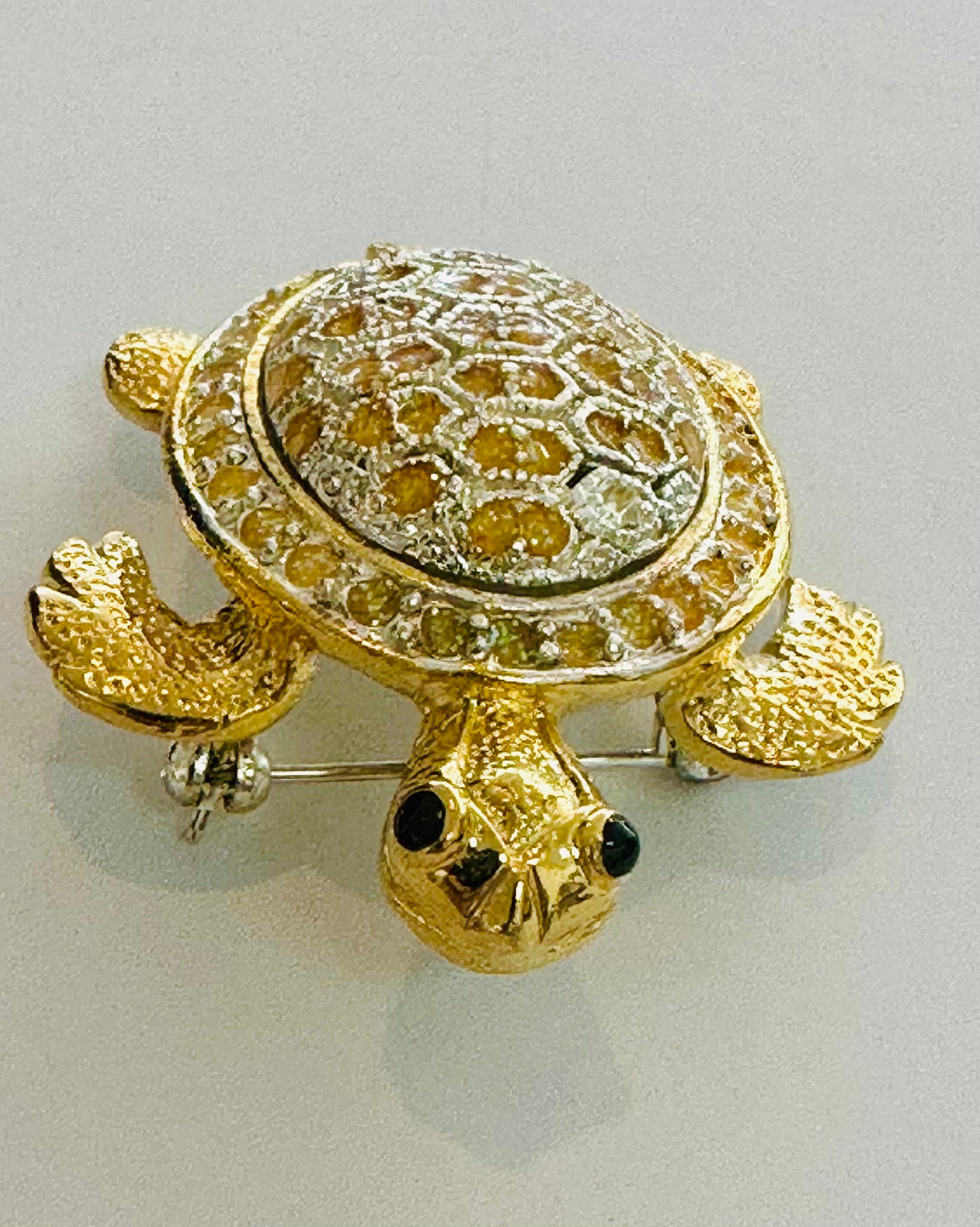 Vintage Domed Pavé Crystal Tortoise Brooch