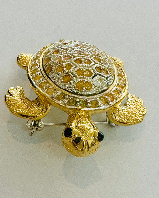 Vintage Domed Pavé Crystal Tortoise Brooch