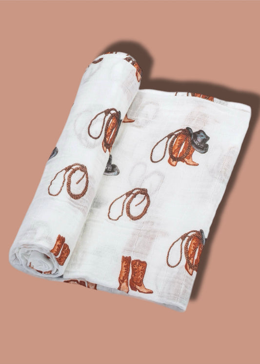 Life Is Better In Boots Baby Muslin Swaddle Blanket