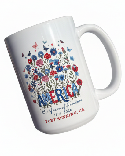 Fort Benning 250 Anniversary America Floral Coffee Mug
